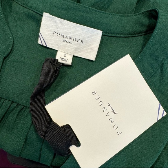 Pomander Place NEW Hunter Green Crepe Kenzo Long Sleeve Party Mini Dress Size S - Picture 10 of 10
